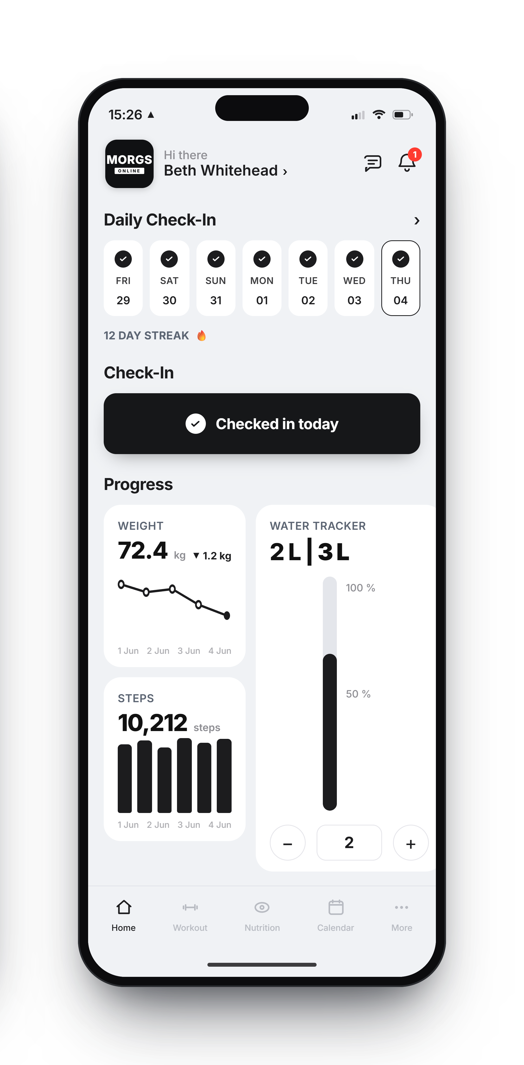 The Calibre coaching app showing a weekly check-in